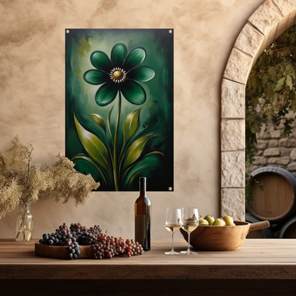 Abstracte Donkergroene Bloem met Gouden Kern tuinposter