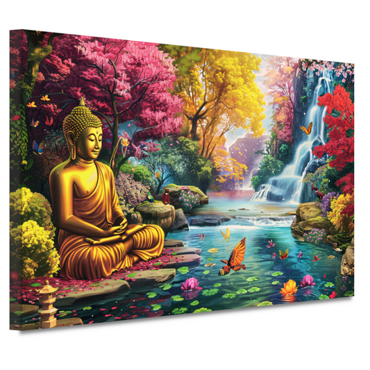 Canvas schilderij - Boeddha in kleurrijk natuurparadijs