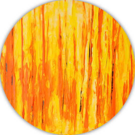 Abstract schilderij met penseelstreken aluminium muurcirkel