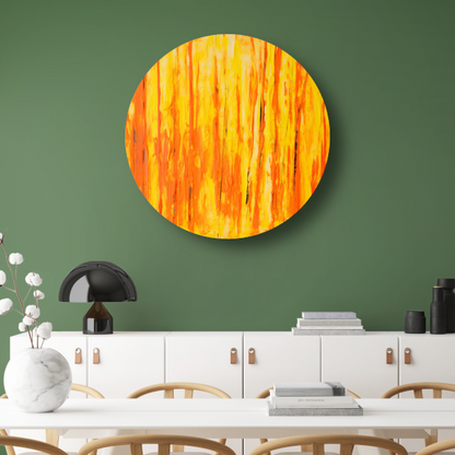 Abstract schilderij met penseelstreken aluminium muurcirkel