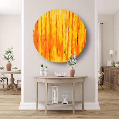 Abstract schilderij met penseelstreken aluminium muurcirkel