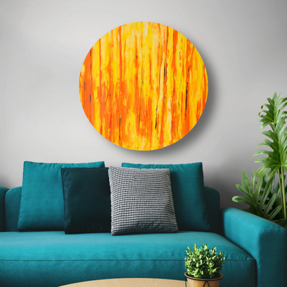 Abstract schilderij met penseelstreken aluminium muurcirkel
