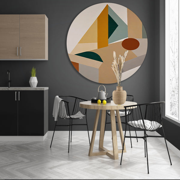 Abstracte Compositie met Geometrische Vormen aluminium muurcirkel