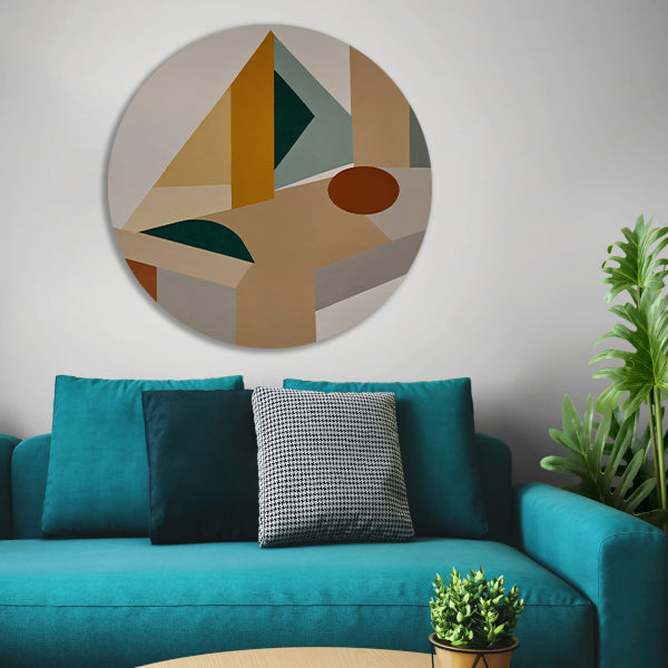 Abstracte Compositie met Geometrische Vormen aluminium muurcirkel