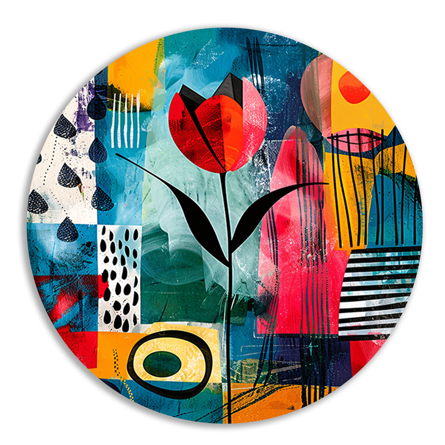 Abstracte tulpenkunst met regenmotief forex muurcirkel