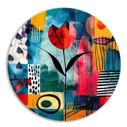 Abstracte tulpenkunst met regenmotief aluminium muurcirkel