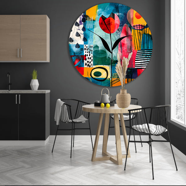 Abstracte tulpenkunst met regenmotief aluminium muurcirkel