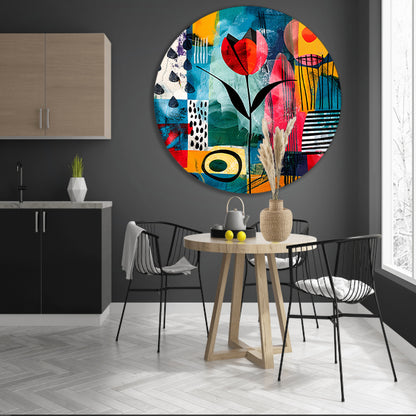Abstracte tulpenkunst met regenmotief aluminium muurcirkel