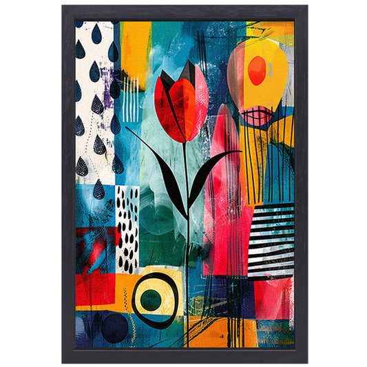 Abstracte tulpenkunst met regenmotief canvas met baklijst