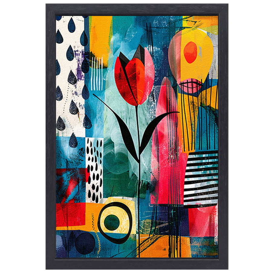 Abstracte tulpenkunst met regenmotief canvas met baklijst