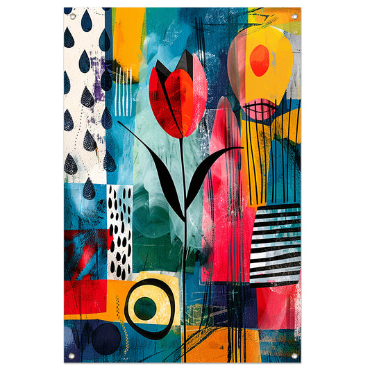 Abstracte tulpenkunst met regenmotief tuinposter