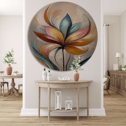 Abstracte Bloem in Pastelkleurige Olieverf aluminium muurcirkel