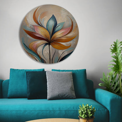 Abstracte Bloem in Pastelkleurige Olieverf aluminium muurcirkel