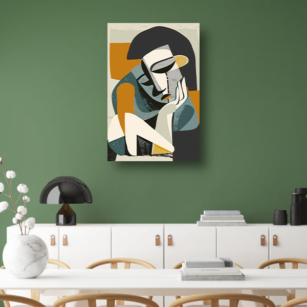 Kubistisch portret van een vrouw in gedachten canvas