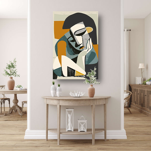 Kubistisch portret van een vrouw in gedachten canvas