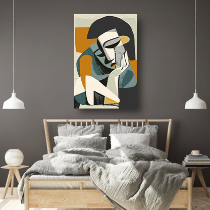Kubistisch portret van een vrouw in gedachten canvas
