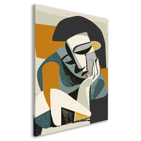 Kubistisch portret van een vrouw in gedachten canvas