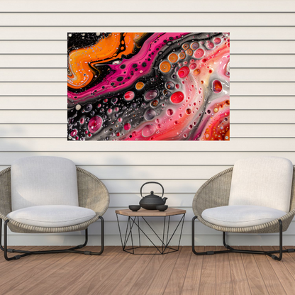 Abstract kunstwerk met kleurrijke bellen en vormen tuinposter