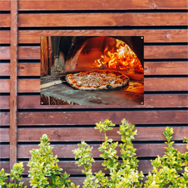 Traditionele houtoven pizza tuinposter