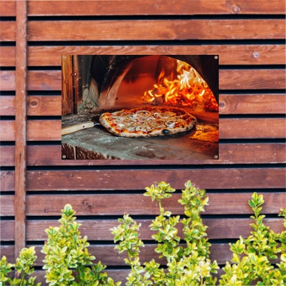Traditionele houtoven pizza tuinposter
