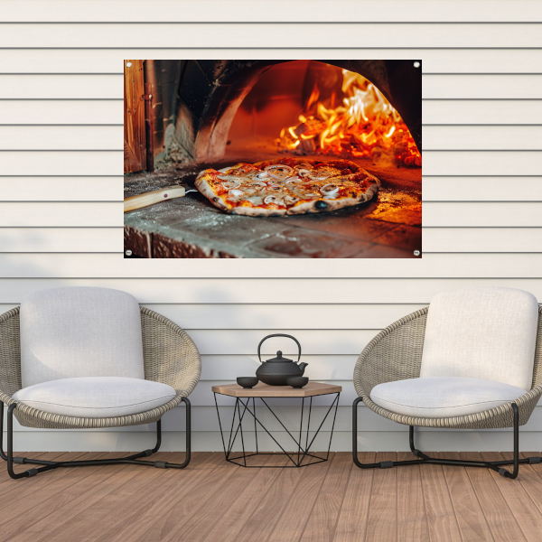 Traditionele houtoven pizza tuinposter