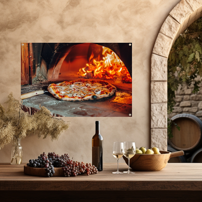 Traditionele houtoven pizza tuinposter