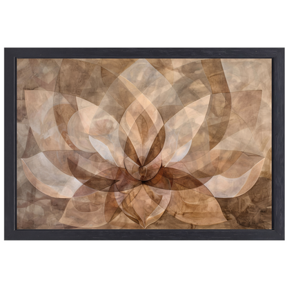 Sepia Lotus Bloesem Abstracte Kunstwerk canvas met baklijst