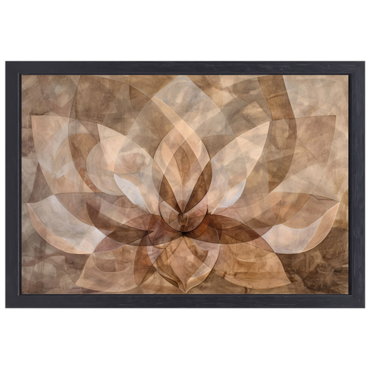 Sepia Lotus Bloesem Abstracte Kunstwerk canvas met baklijst
