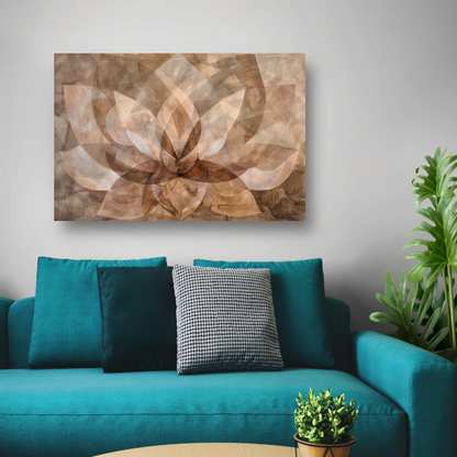 Sepia Lotus Bloesem Abstracte Kunstwerk canvas met baklijst
