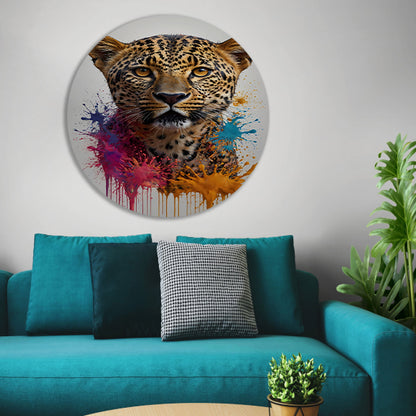 Expressief Abstract Luipaard met Kleurspat aluminium muurcirkel