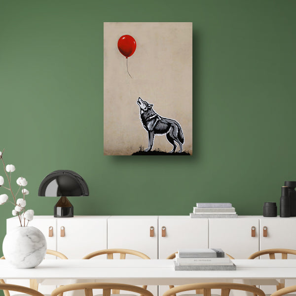 Starende wolf en de vliegende rode ballon acrylglas