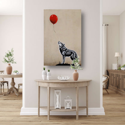 Starende wolf en de vliegende rode ballon acrylglas