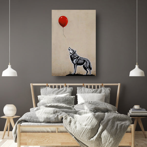 Starende wolf en de vliegende rode ballon acrylglas
