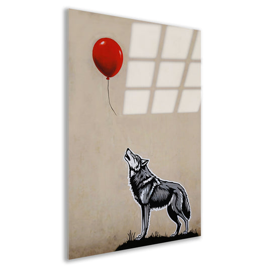 Starende wolf en de vliegende rode ballon acrylglas