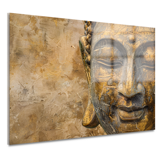 Gouden Boeddha portret op verweerde achtergrond acrylglas