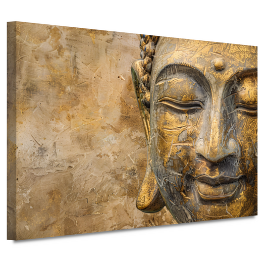 Gouden Boeddha portret op verweerde achtergrond canvas