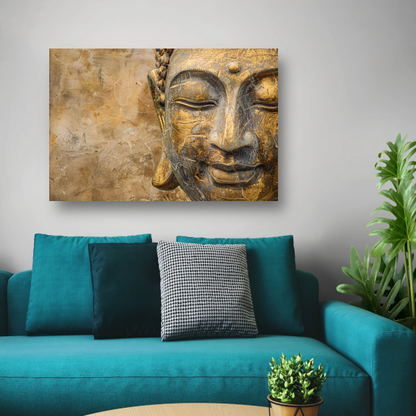 Gouden Boeddha portret op verweerde achtergrond acrylglas