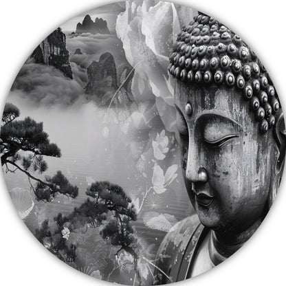 Serene Boeddha met Mistige Bergen forex muurcirkel