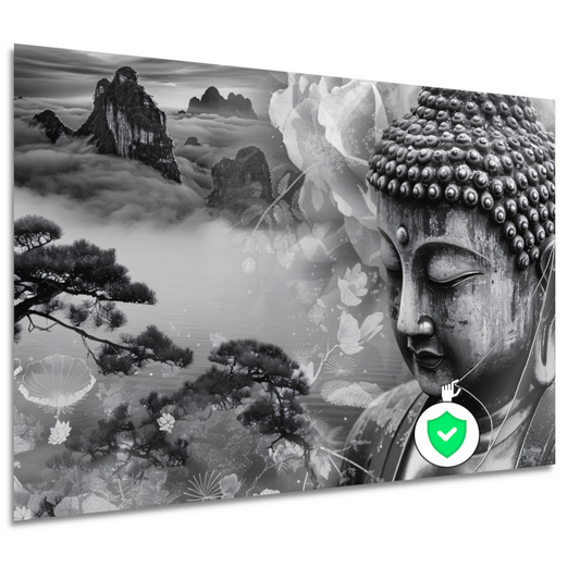 Serene Boeddha met Mistige Bergen poster