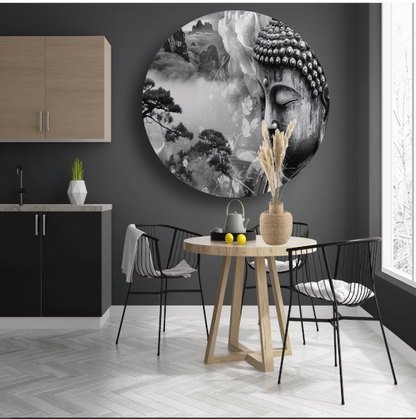 Serene Boeddha met Mistige Bergen forex muurcirkel