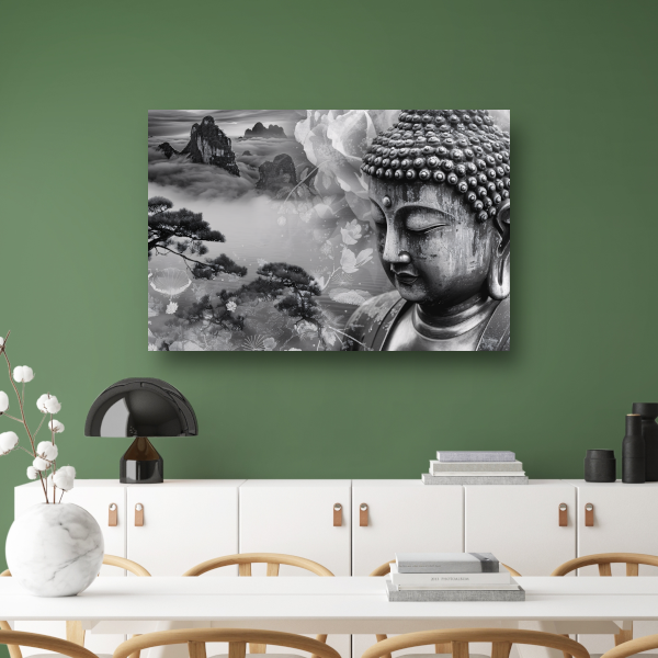 Serene Boeddha met Mistige Bergen poster