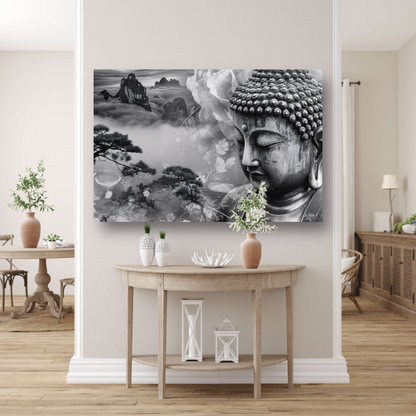Serene Boeddha met Mistige Bergen poster