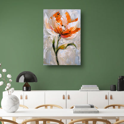 Abstract bloemschilderij met oranje tinten poster
