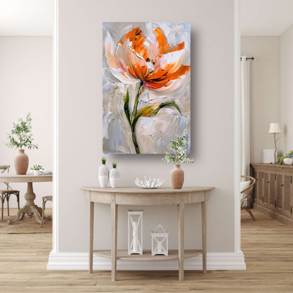 Abstract bloemschilderij met oranje tinten poster