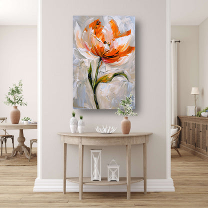 Abstract bloemschilderij met oranje tinten poster