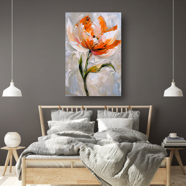 Abstract bloemschilderij met oranje tinten poster