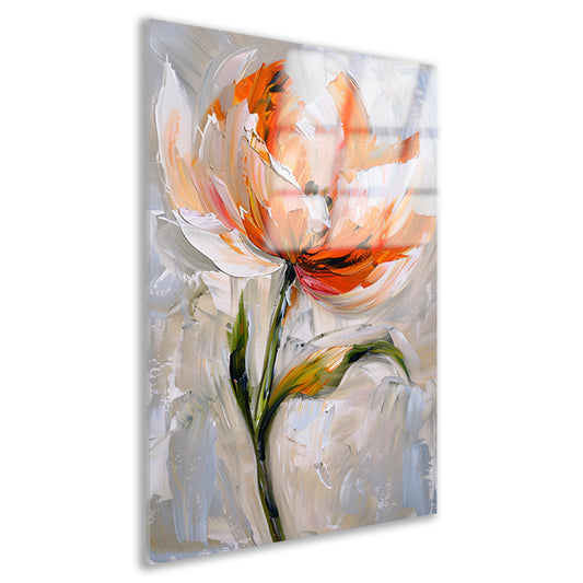 Abstract bloemschilderij met oranje tinten acrylglas