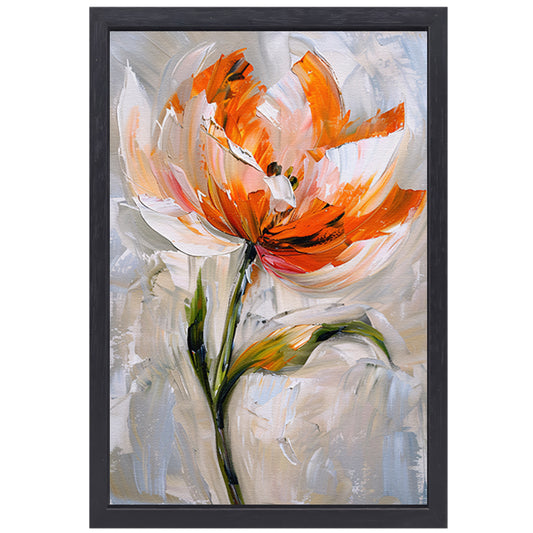 Abstract bloemschilderij met oranje tinten canvas met baklijst