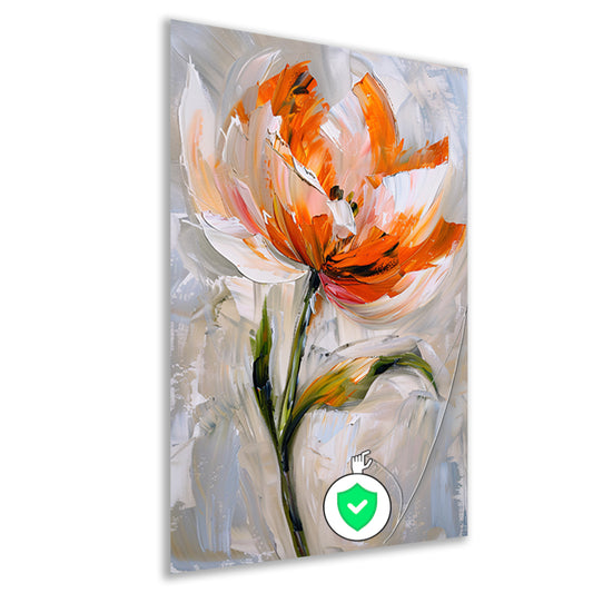 Abstract bloemschilderij met oranje tinten poster
