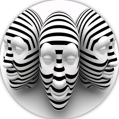 Drie Gestreepte Zwart Wit Maskers aluminium muurcirkel